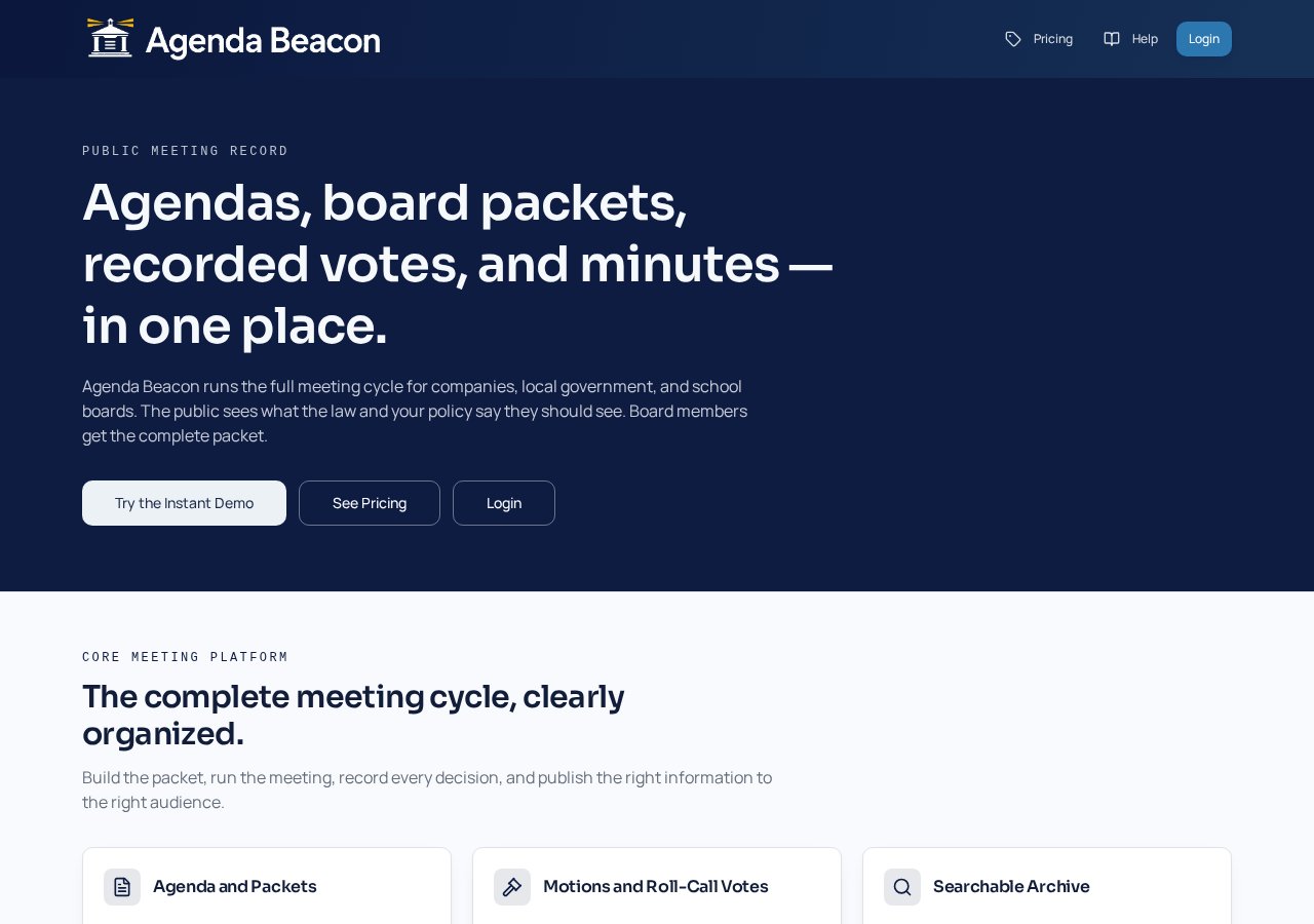 Agenda Beacon website showing its board meeting platform